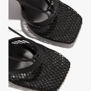 Women's Black Mesh Square-Toe Heels with Ankle Straps